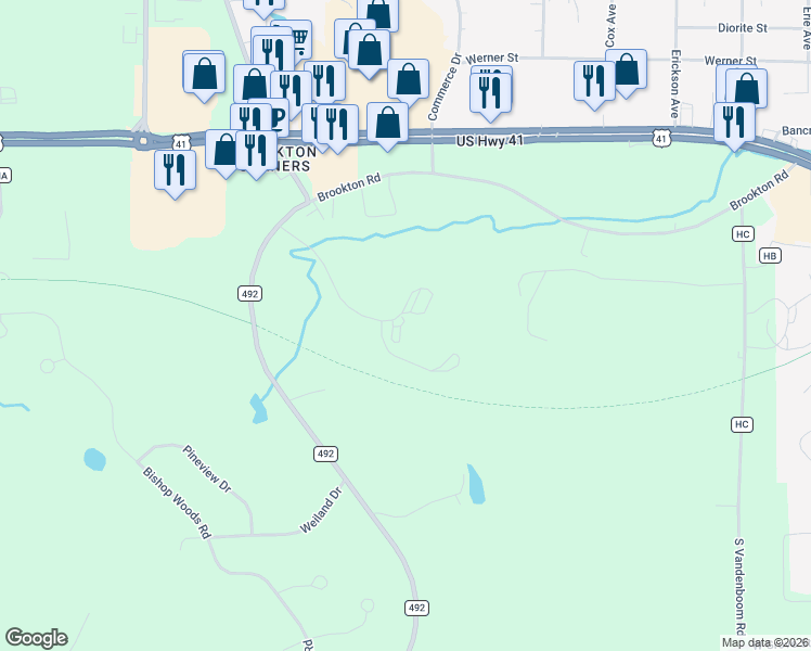 map of restaurants, bars, coffee shops, grocery stores, and more near 301 Lost Creek Drive in Marquette