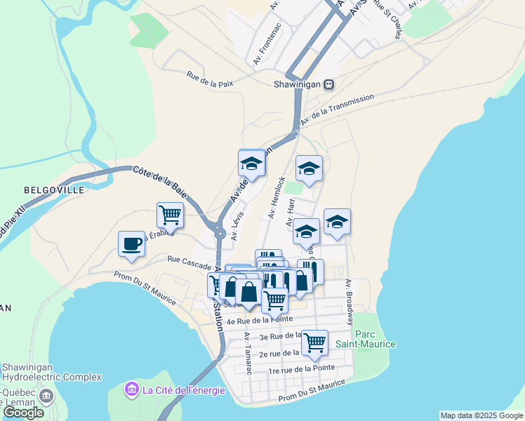 map of restaurants, bars, coffee shops, grocery stores, and more near 979 Avenue Hemlock in Shawinigan