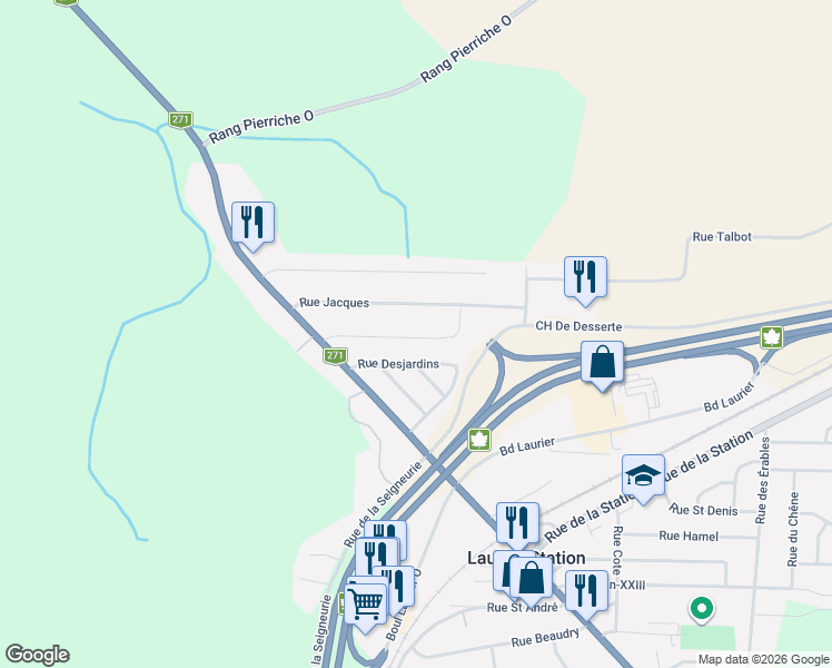 map of restaurants, bars, coffee shops, grocery stores, and more near in Laurier-Station
