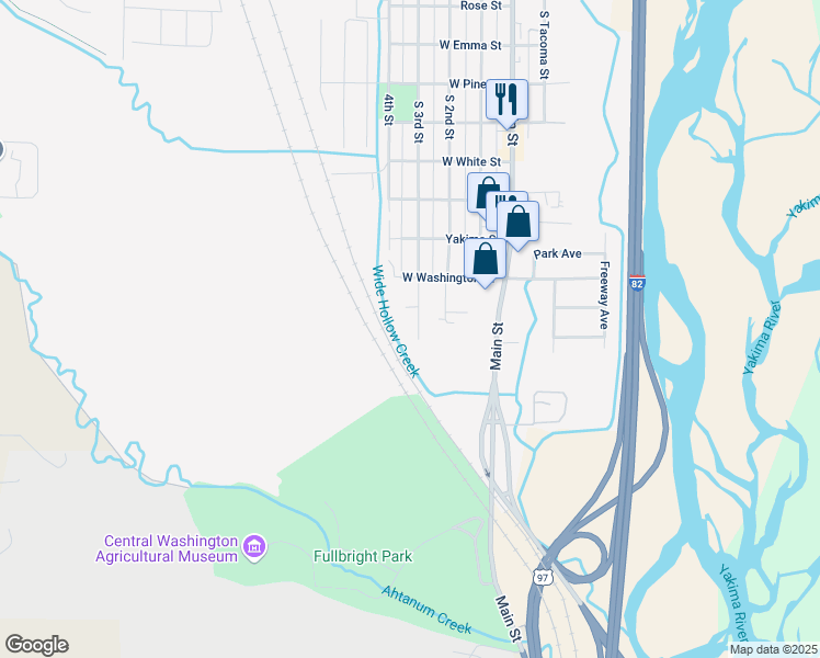 map of restaurants, bars, coffee shops, grocery stores, and more near 4212 South 3rd Street in Union Gap
