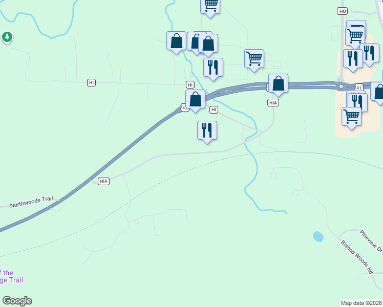 map of restaurants, bars, coffee shops, grocery stores, and more near 299 Northwoods Road in Marquette