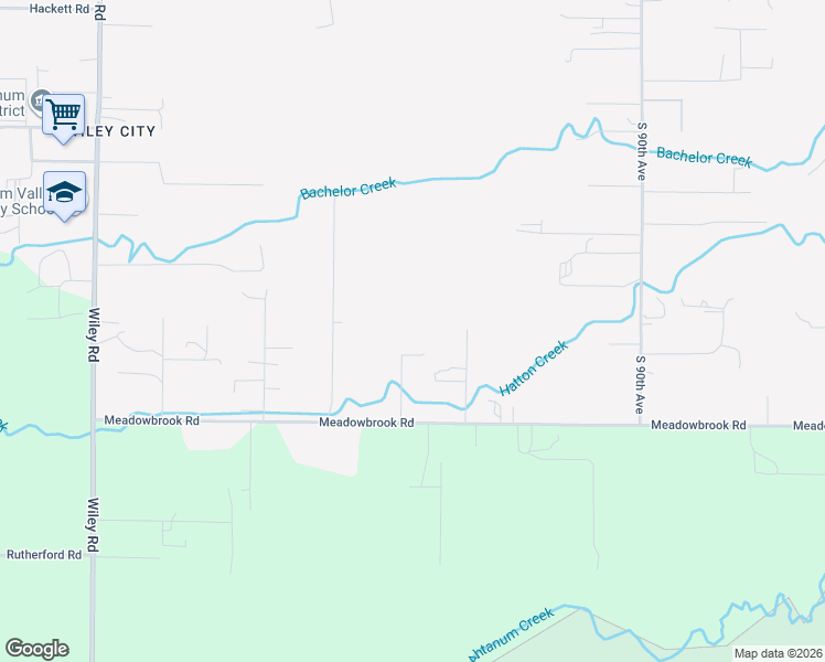 map of restaurants, bars, coffee shops, grocery stores, and more near 9621 Meadowbrook Road in Yakima
