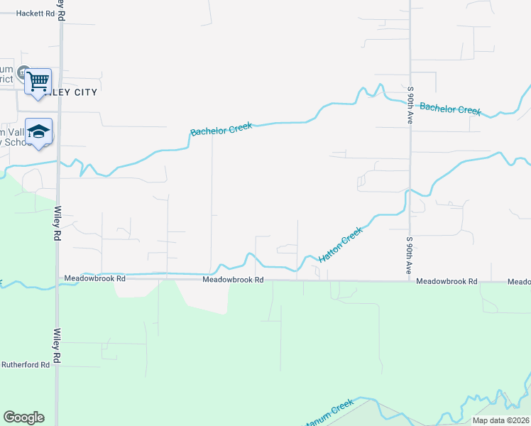 map of restaurants, bars, coffee shops, grocery stores, and more near 9621 Meadowbrook Rd in Yakima
