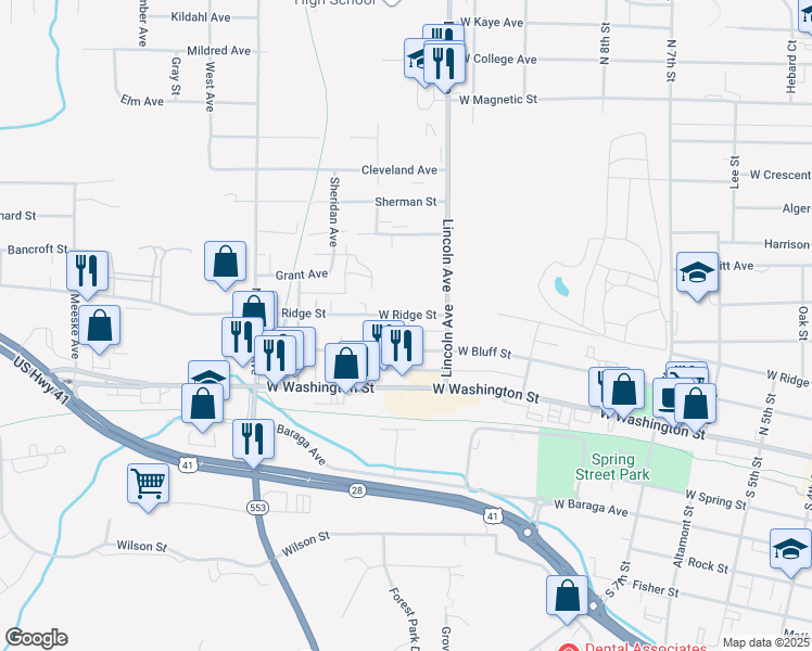 map of restaurants, bars, coffee shops, grocery stores, and more near 924 West Ridge Street in Marquette
