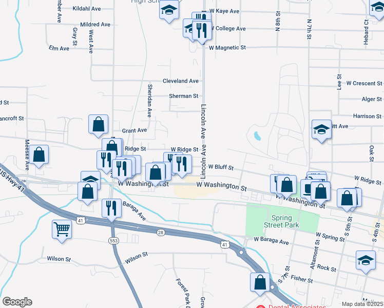 map of restaurants, bars, coffee shops, grocery stores, and more near 914 West Ridge Street in Marquette