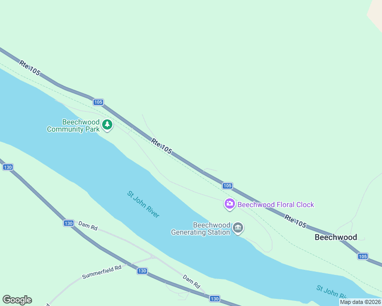 map of restaurants, bars, coffee shops, grocery stores, and more near 10264 New Brunswick 105 in Beechwood