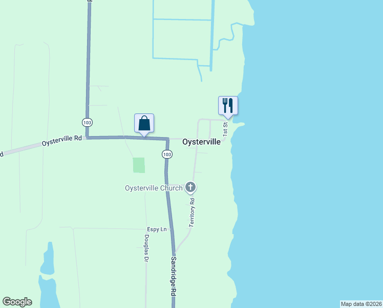 map of restaurants, bars, coffee shops, grocery stores, and more near 34009 Territory Road in Oysterville