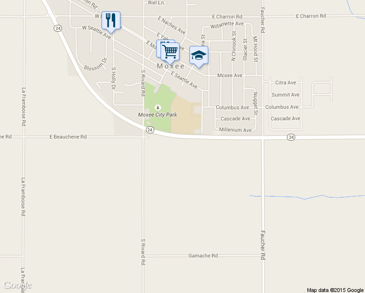 map of restaurants, bars, coffee shops, grocery stores, and more near 5260 Highway 24 in Moxee