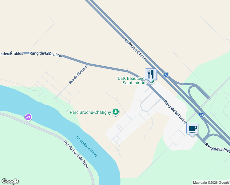 map of restaurants, bars, coffee shops, grocery stores, and more near 305 Rue du Camionneur in Saint-Isidore