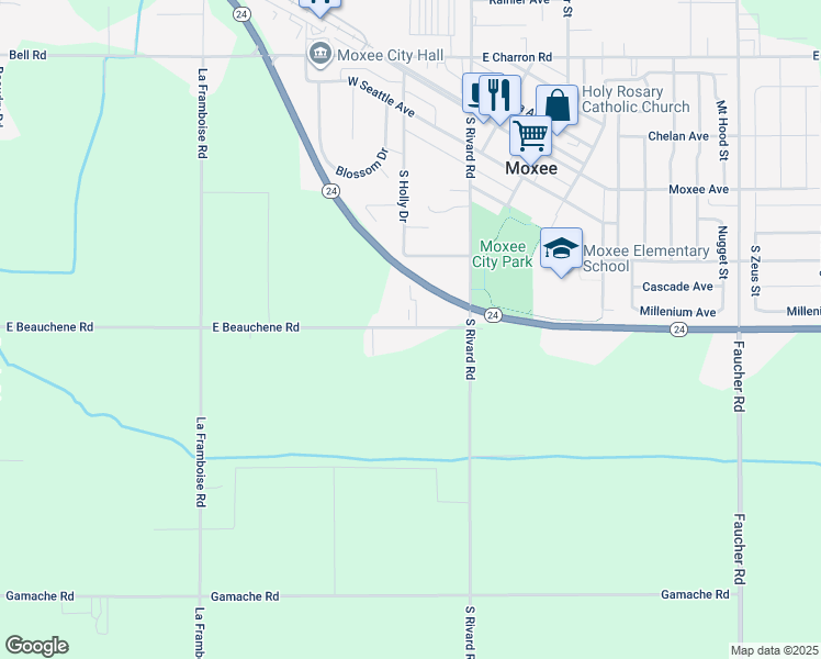 map of restaurants, bars, coffee shops, grocery stores, and more near 8401 Beauchene Rd in Moxee