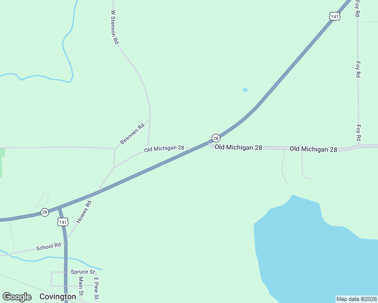 map of restaurants, bars, coffee shops, grocery stores, and more near Michigan 28 in Covington