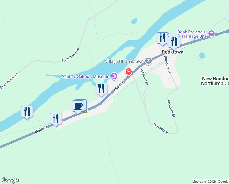 map of restaurants, bars, coffee shops, grocery stores, and more near 248 Main Street in Doaktown