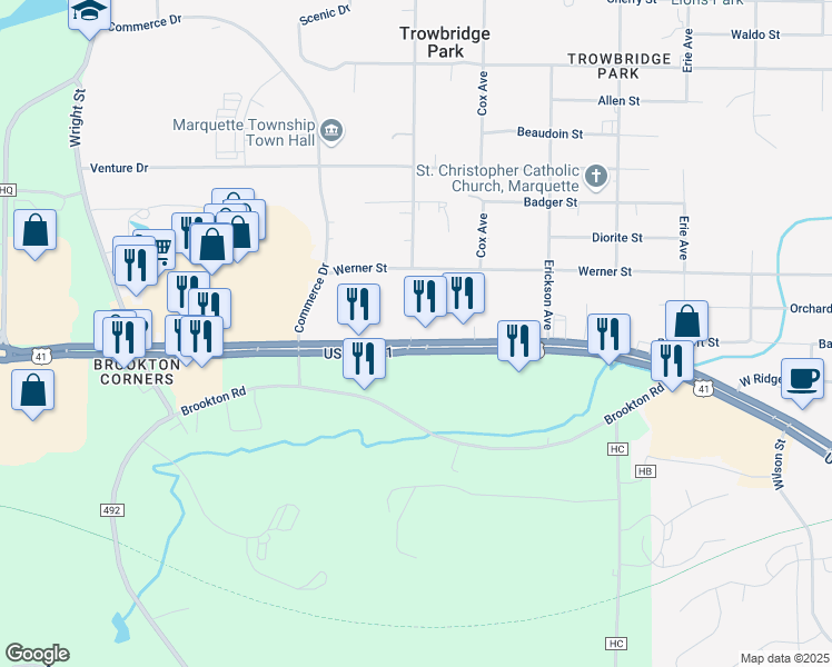 map of restaurants, bars, coffee shops, grocery stores, and more near 2600 U.S. 41 in Marquette