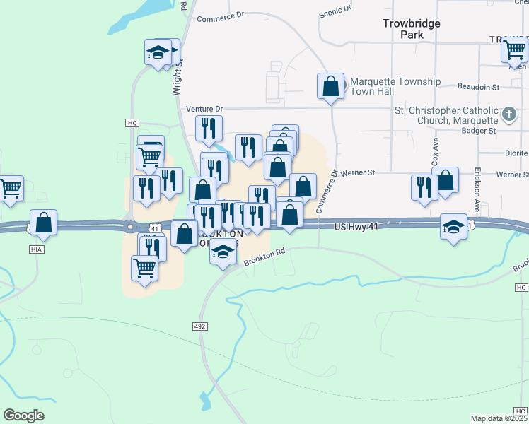 map of restaurants, bars, coffee shops, grocery stores, and more near 2902 U.S. 41 in Marquette