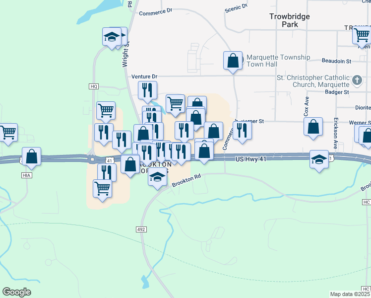 map of restaurants, bars, coffee shops, grocery stores, and more near 2902 U.S. 41 in Marquette