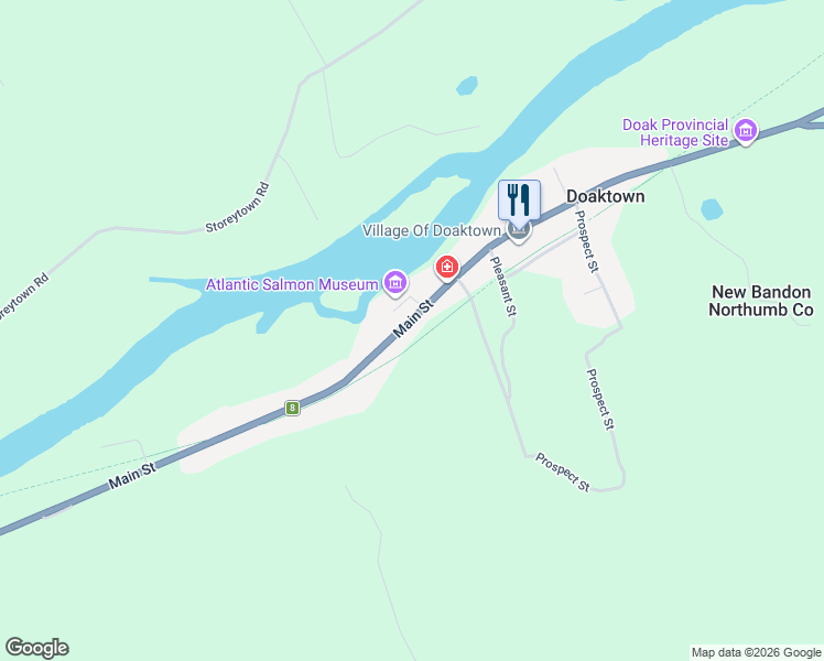 map of restaurants, bars, coffee shops, grocery stores, and more near 248 Main Street in Doaktown