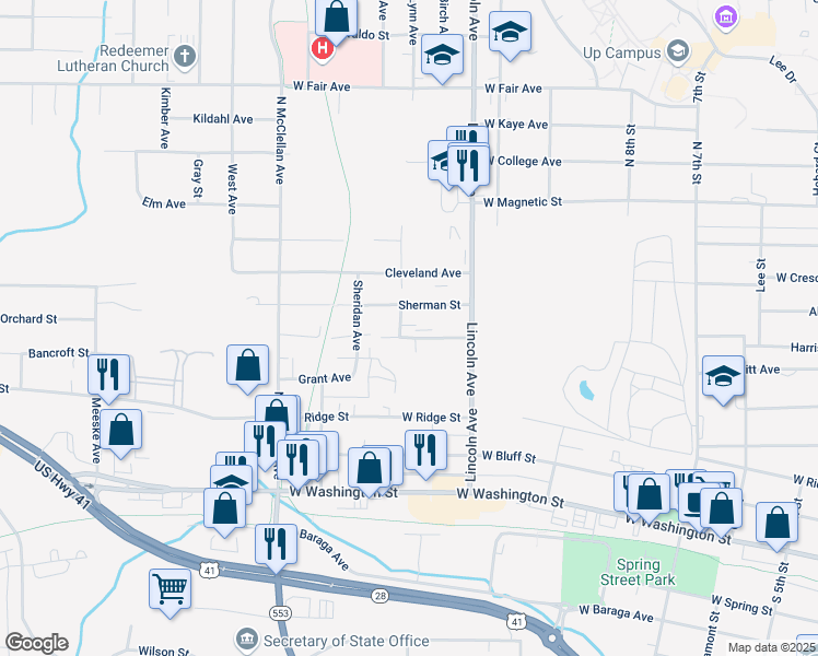 map of restaurants, bars, coffee shops, grocery stores, and more near 900-998 Sherman Street in Marquette