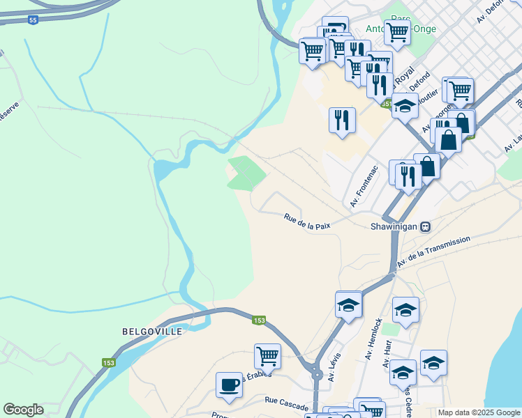map of restaurants, bars, coffee shops, grocery stores, and more near 1455 Rue de la Victoire in Shawinigan