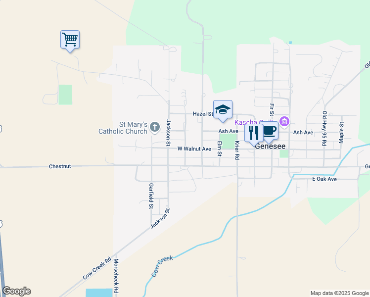 map of restaurants, bars, coffee shops, grocery stores, and more near West Walnut Avenue in Genesee