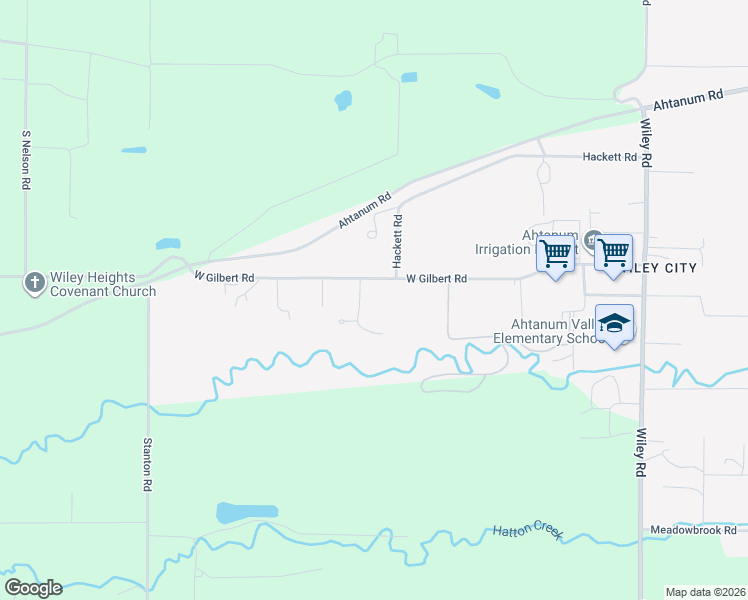 map of restaurants, bars, coffee shops, grocery stores, and more near 11406 Gilbert Road in Yakima