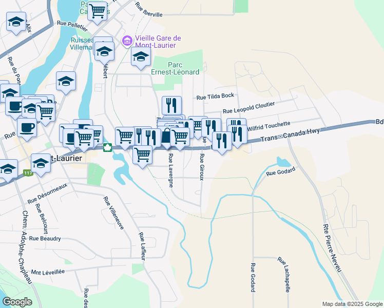 map of restaurants, bars, coffee shops, grocery stores, and more near 1000 Boulevard Albiny Paquette in Mont-Laurier