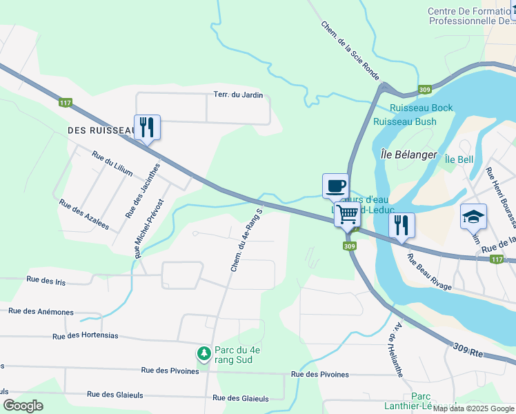 map of restaurants, bars, coffee shops, grocery stores, and more near 287 Boulevard des Ruisseaux in Mont-Laurier