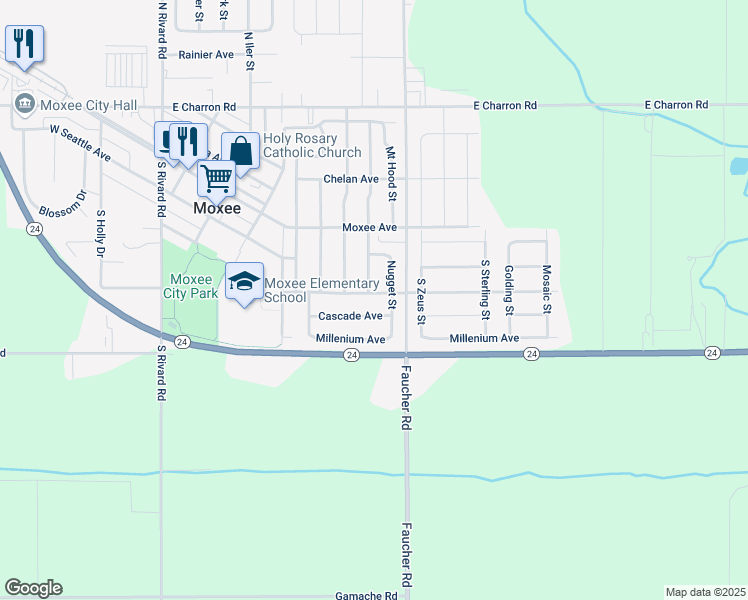 map of restaurants, bars, coffee shops, grocery stores, and more near 608 Columbus Ave in Moxee