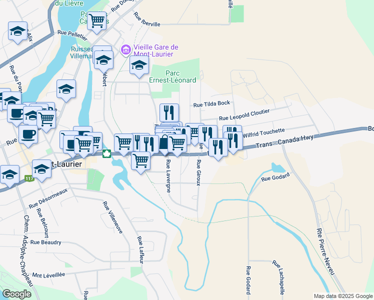 map of restaurants, bars, coffee shops, grocery stores, and more near 1000 Boulevard Albiny Paquette in Mont-Laurier