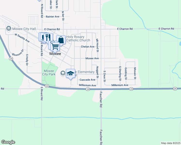 map of restaurants, bars, coffee shops, grocery stores, and more near 608 Columbus Ave in Moxee