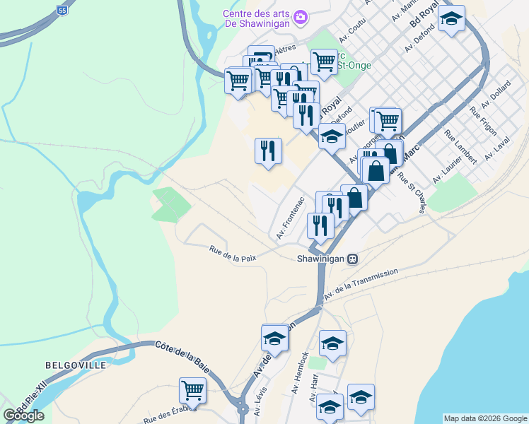 map of restaurants, bars, coffee shops, grocery stores, and more near 1463 Avenue Cloutier in Shawinigan