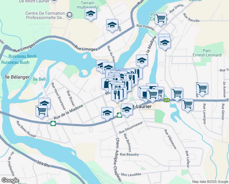 map of restaurants, bars, coffee shops, grocery stores, and more near 470 Rue de la Madone in Mont-Laurier