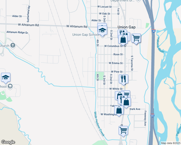 map of restaurants, bars, coffee shops, grocery stores, and more near 429-467 West Pine Street in Union Gap