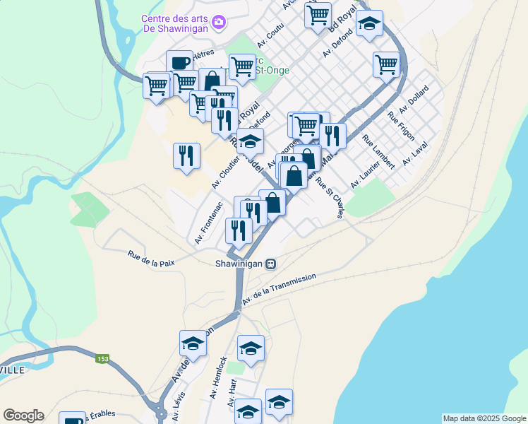 map of restaurants, bars, coffee shops, grocery stores, and more near 1678 Avenue Champlain in Shawinigan
