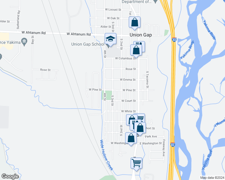 map of restaurants, bars, coffee shops, grocery stores, and more near 3600 South 3rd Street in Union Gap