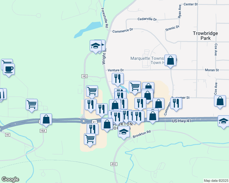 map of restaurants, bars, coffee shops, grocery stores, and more near 3125 Wright Street in Marquette