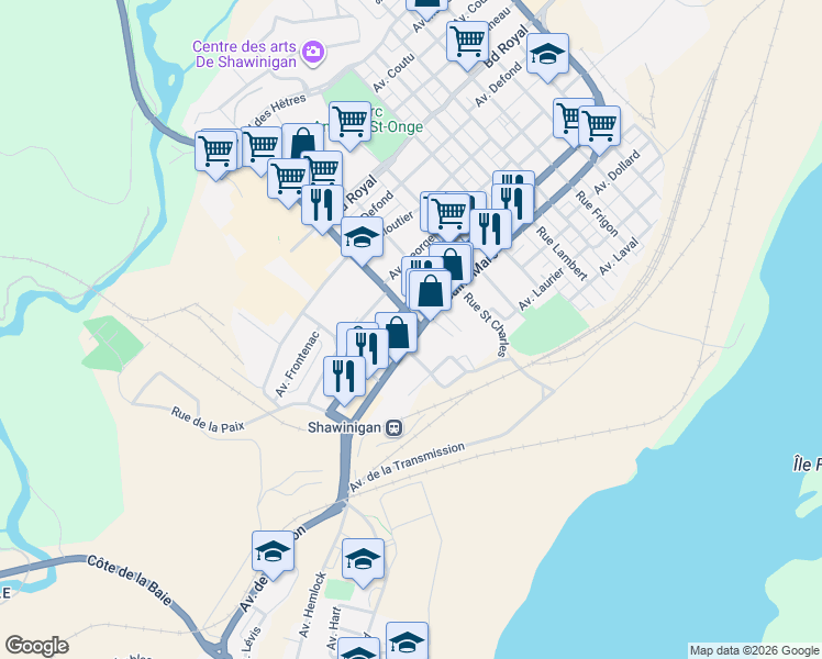 map of restaurants, bars, coffee shops, grocery stores, and more near 1797 Avenue Saint-Marc in Shawinigan