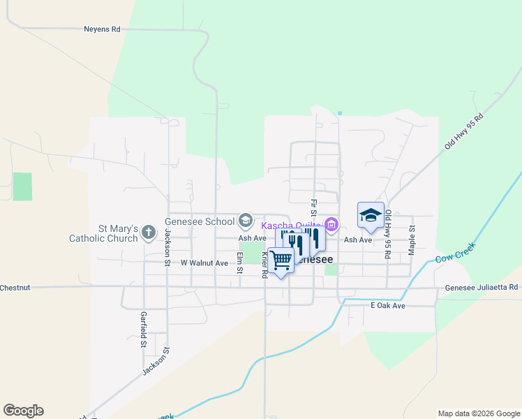 map of restaurants, bars, coffee shops, grocery stores, and more near 253 West Hazel Avenue in Genesee