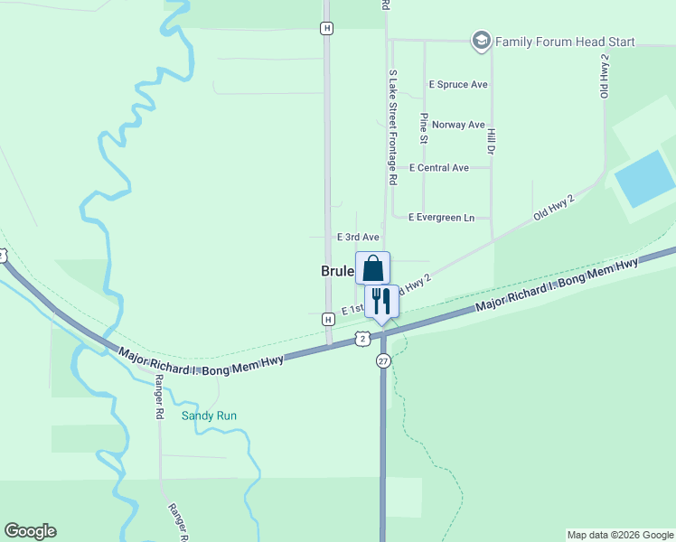 map of restaurants, bars, coffee shops, grocery stores, and more near in Brule