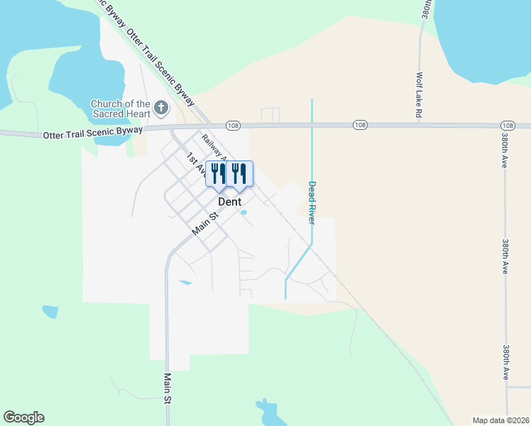 map of restaurants, bars, coffee shops, grocery stores, and more near 204 Railway Avenue South in Dent