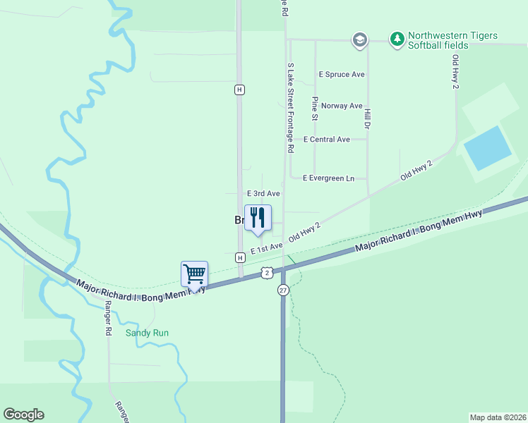 map of restaurants, bars, coffee shops, grocery stores, and more near 13992 East 3rd Avenue in Brule