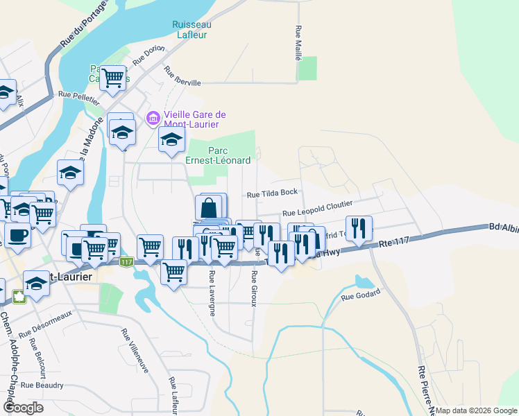 map of restaurants, bars, coffee shops, grocery stores, and more near 468 3e Avenue in Mont-Laurier