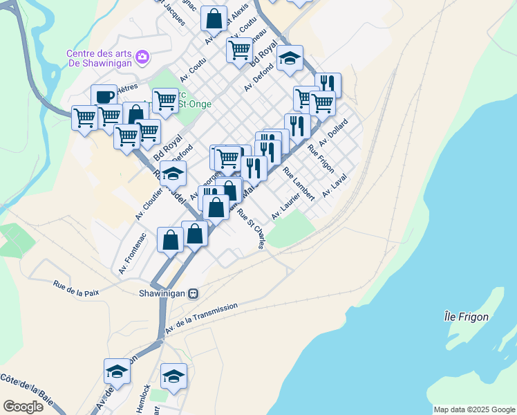 map of restaurants, bars, coffee shops, grocery stores, and more near 677 Rue Saint Paul in Shawinigan