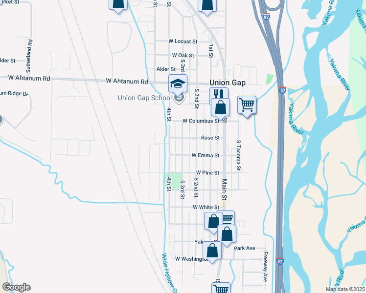 map of restaurants, bars, coffee shops, grocery stores, and more near 204 Rose Street in Union Gap