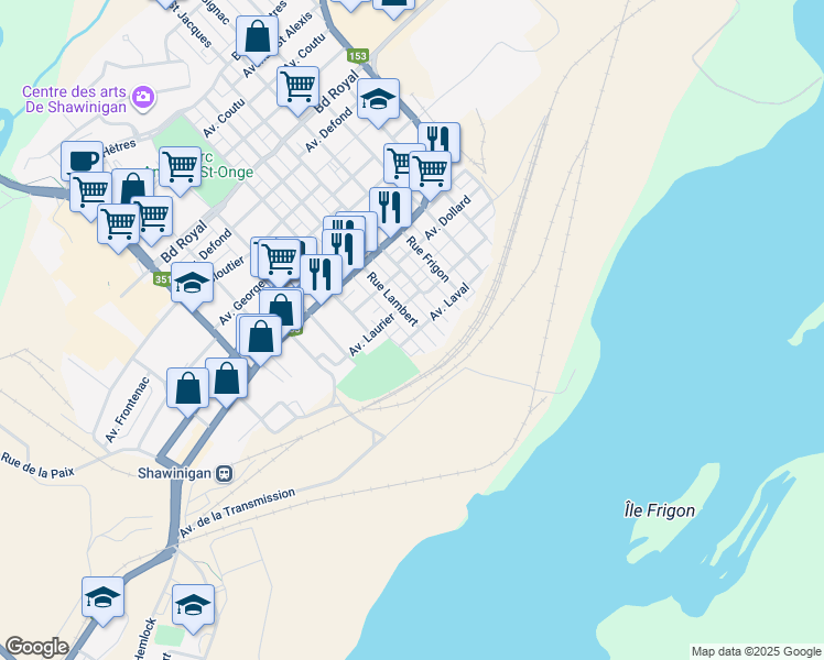 map of restaurants, bars, coffee shops, grocery stores, and more near 405 Rue Lambert in Shawinigan