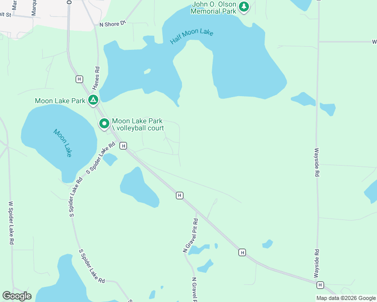 map of restaurants, bars, coffee shops, grocery stores, and more near 8315 Half Moon Lake Drive in Iron River