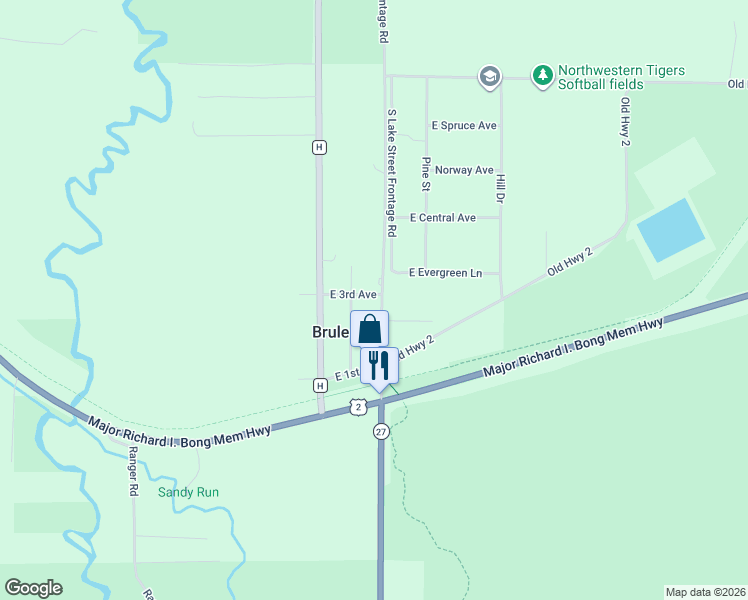 map of restaurants, bars, coffee shops, grocery stores, and more near 13992 East 3rd Avenue in Brule