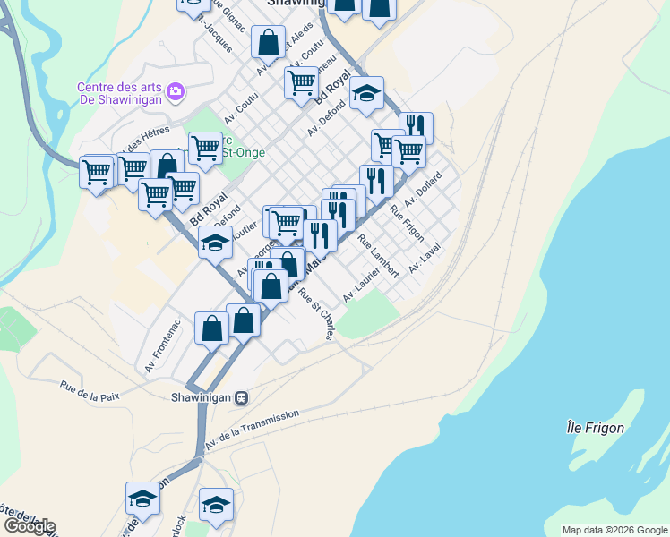 map of restaurants, bars, coffee shops, grocery stores, and more near 737 Rue Viger in Shawinigan