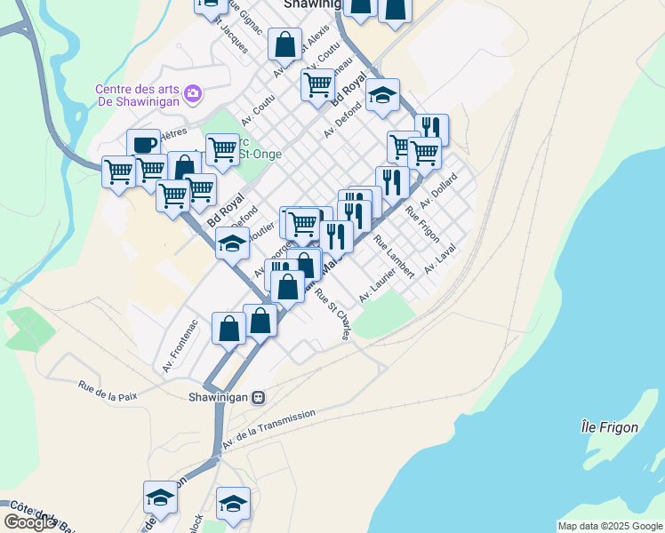 map of restaurants, bars, coffee shops, grocery stores, and more near 2106 Avenue Saint Marc in Shawinigan