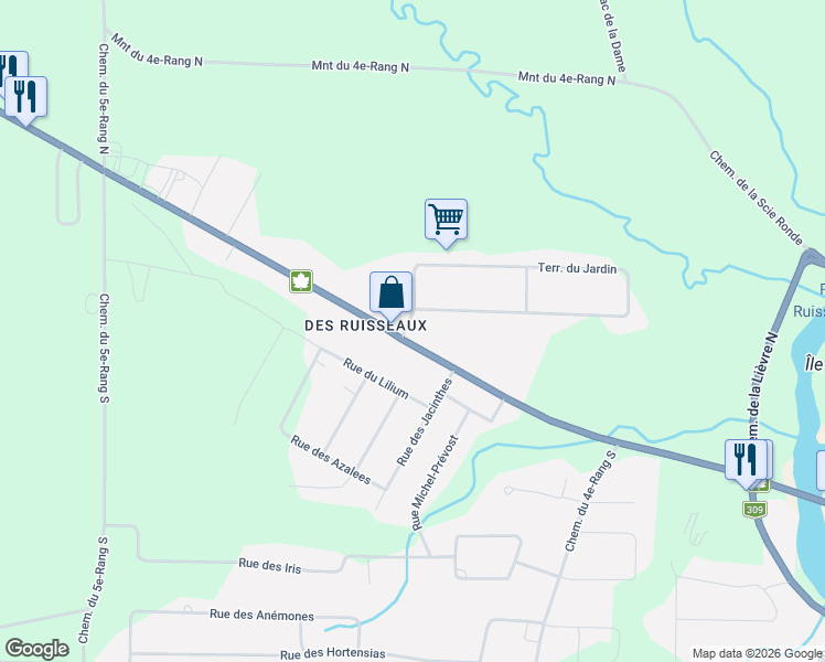 map of restaurants, bars, coffee shops, grocery stores, and more near 410 Boulevard des Ruisseaux in Mont-Laurier