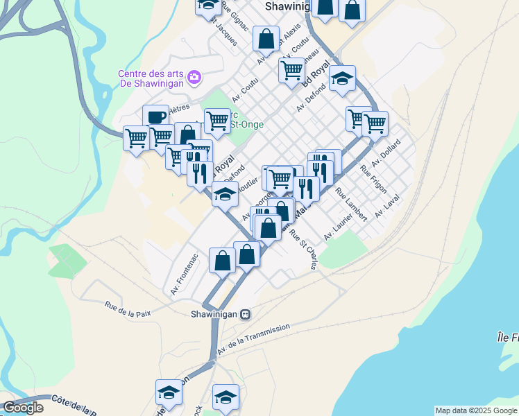 map of restaurants, bars, coffee shops, grocery stores, and more near 996 Rue Cartier in Shawinigan